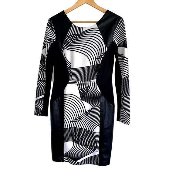 Cato Dress Women Size 6 Black White Leather Contrast Retro Abstract * - Picture 1 of 9